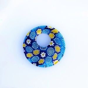 Millefiori blue glass donut pendant